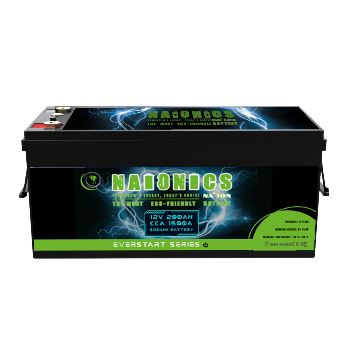 12V 200Ah sodium battery with 1500A CCA, eco-friendly Everstart Series, black casing