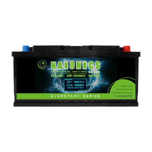 12V 100Ah sodium battery with 1500A CCA, eco-friendly Everstart Series, front view