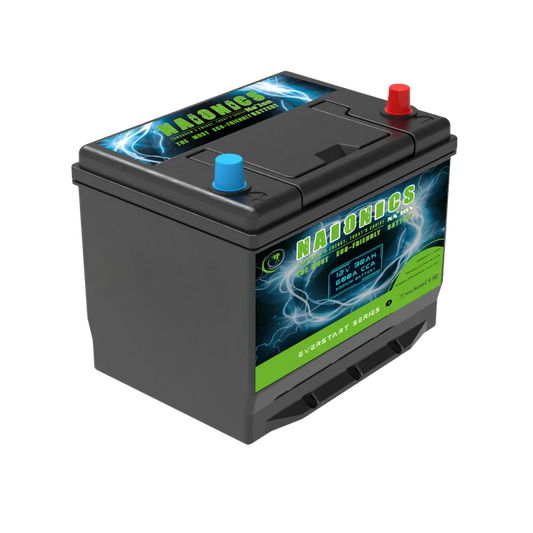 12V 30Ah sodium ion battery with blue and red terminals, labeled Everstart Series.