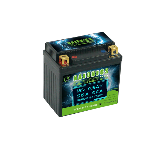 12V 4.5Ah sodium motorcycle starter battery with 90A CCA, Everstart series, black case