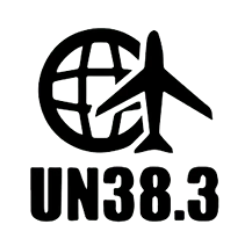 UN38.3 compliant icon with airplane and globe, indicating safe lithium battery transport